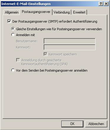 Authentifizierung am Postausgangsserver (SMTP)